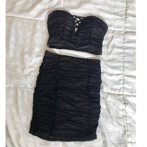 Forever 21 Two Piece Ruched Crop Top and Skirt Set